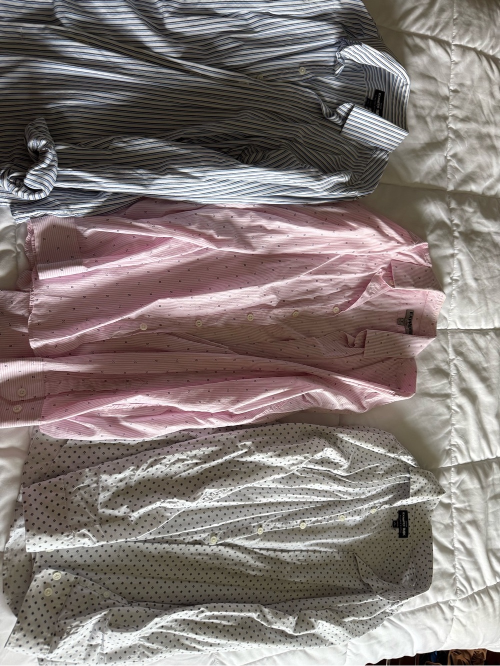 Express Men’s Button-Down Shirts - Pink, Blue, White Polka Dot